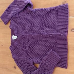 L.L. Bean Women's Deep Purple Wool Crochet Cardigan Sweater